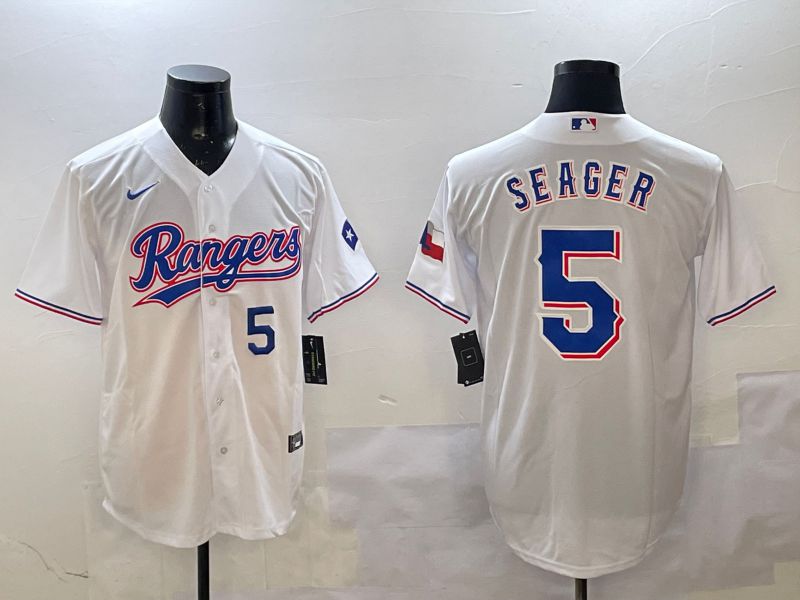 Men Texas Rangers #5 Seager White Game 2025 Nike MLB Jersey style 3